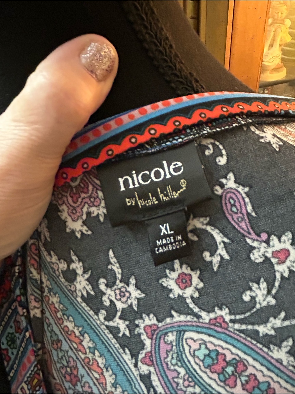 Nicole by Nicole Miller XL Paisley Tunic Dress Black Multicolor Boho Sleeveless - Picture 5 of 6